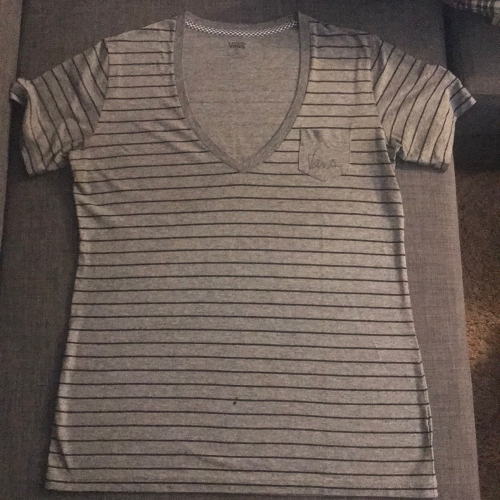 Women's XL Vans Striped V-Neck Pocket Tee